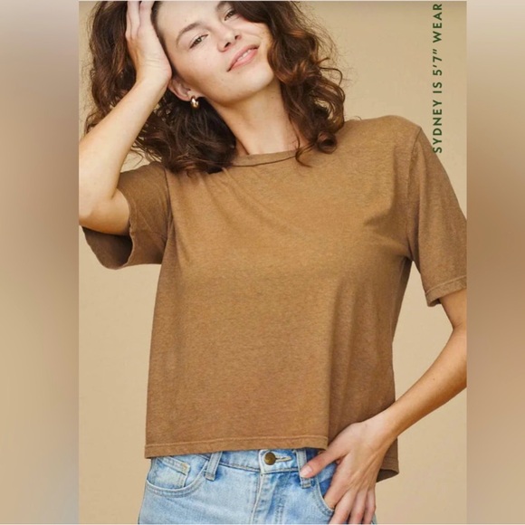 Jungmaven Tops - Jungmaven Brown Crop Tee Crew Neck Size M
